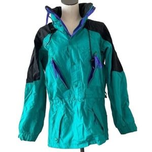 Vintage Columbia Jacket Pullover half Zip sides Teal Purple Pockets Mens Small